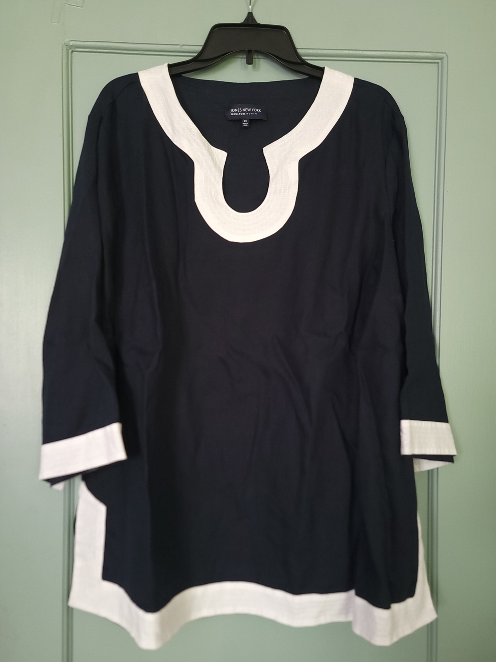 Jones New York Navy Tunic with White Trim - Women's Casual Shirt
